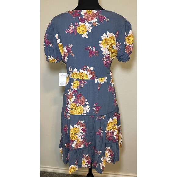 JUNIORS Blue Floral Knee Length Lightweight Summery Sundress SIZE XS NWT - Picture 4 of 6